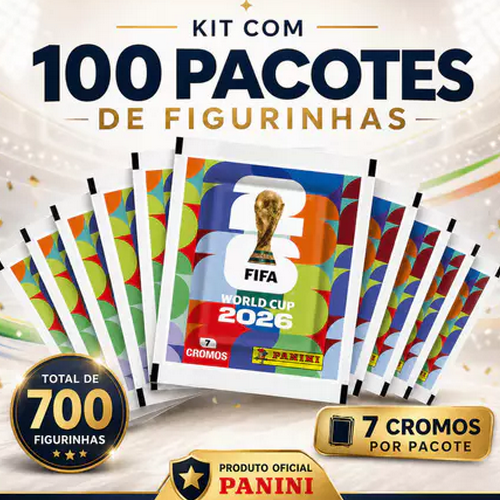 Kit 100 Envelopes de Figurinhas Copa do Mundo FIFA 2026 com 7 Cromos - Panini CN