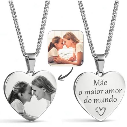 Colar Coração Personalizado com Foto Gravada a Laser Aço Inox
