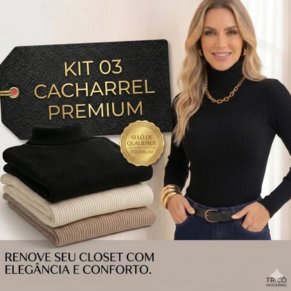 Kit 3 Blusa de Frio Cacharrel Feminina Inverno Blusa Gola Alta Tricot Moda Frio
