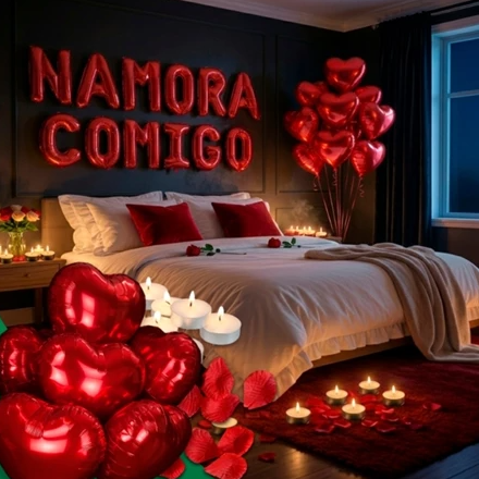 Kit Decoração Romântica 500 Pétalas + 10 Velas + 10 Balões + Casa Comigo OU Namora Comigo